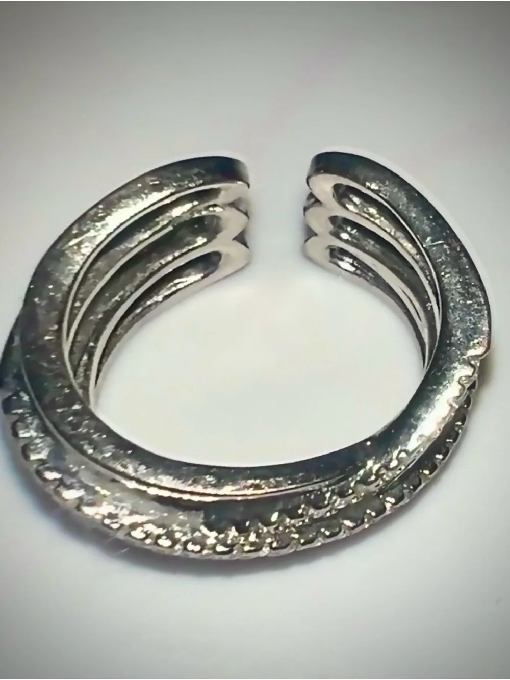 Avon Multi-Row Intertwined Crossover Pavé Crystal Sterling Silver 925 Ring